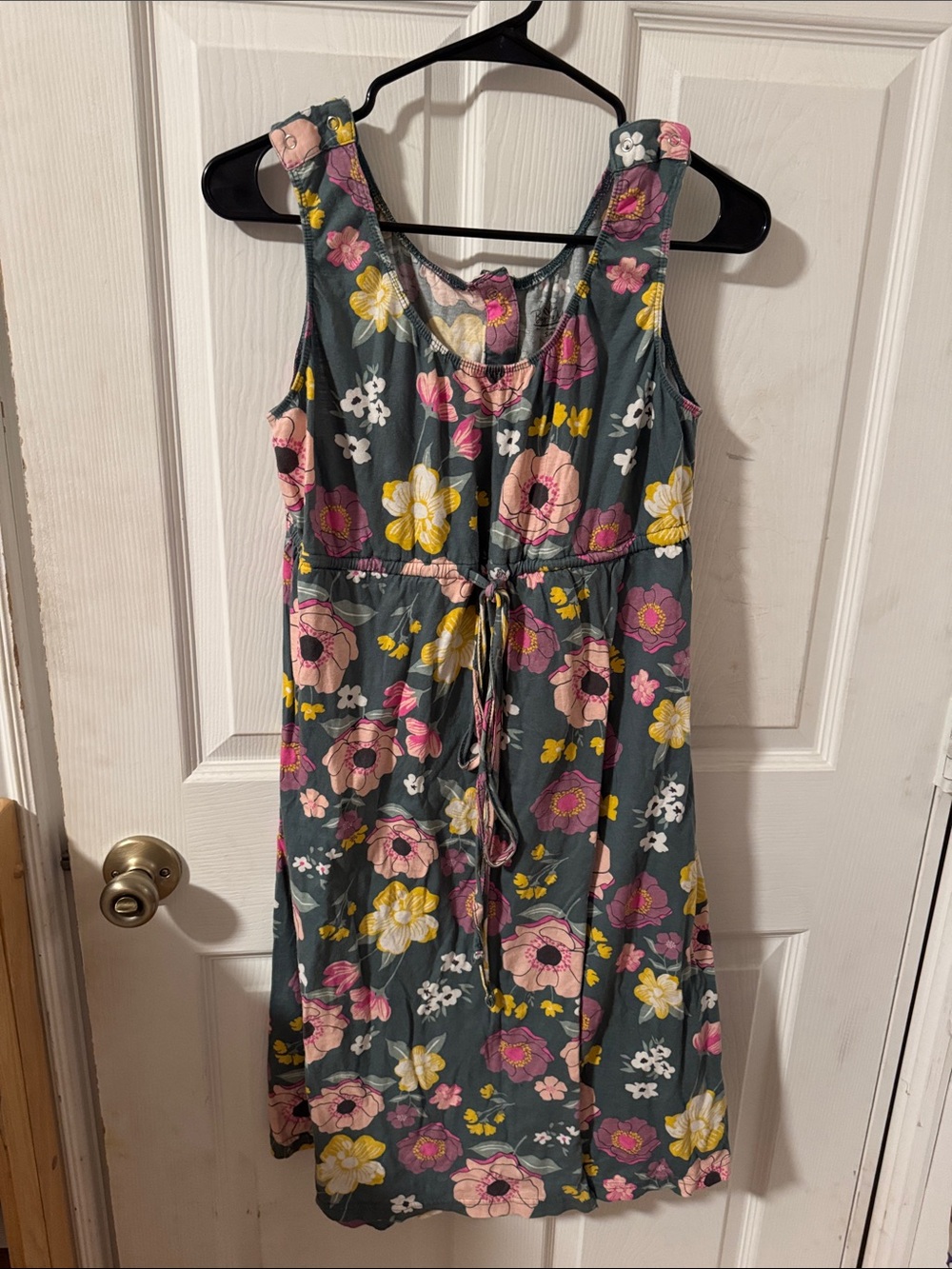 Baby Be Mine Floral Sleeveless Dress in Slate Green, Pink & Yellow